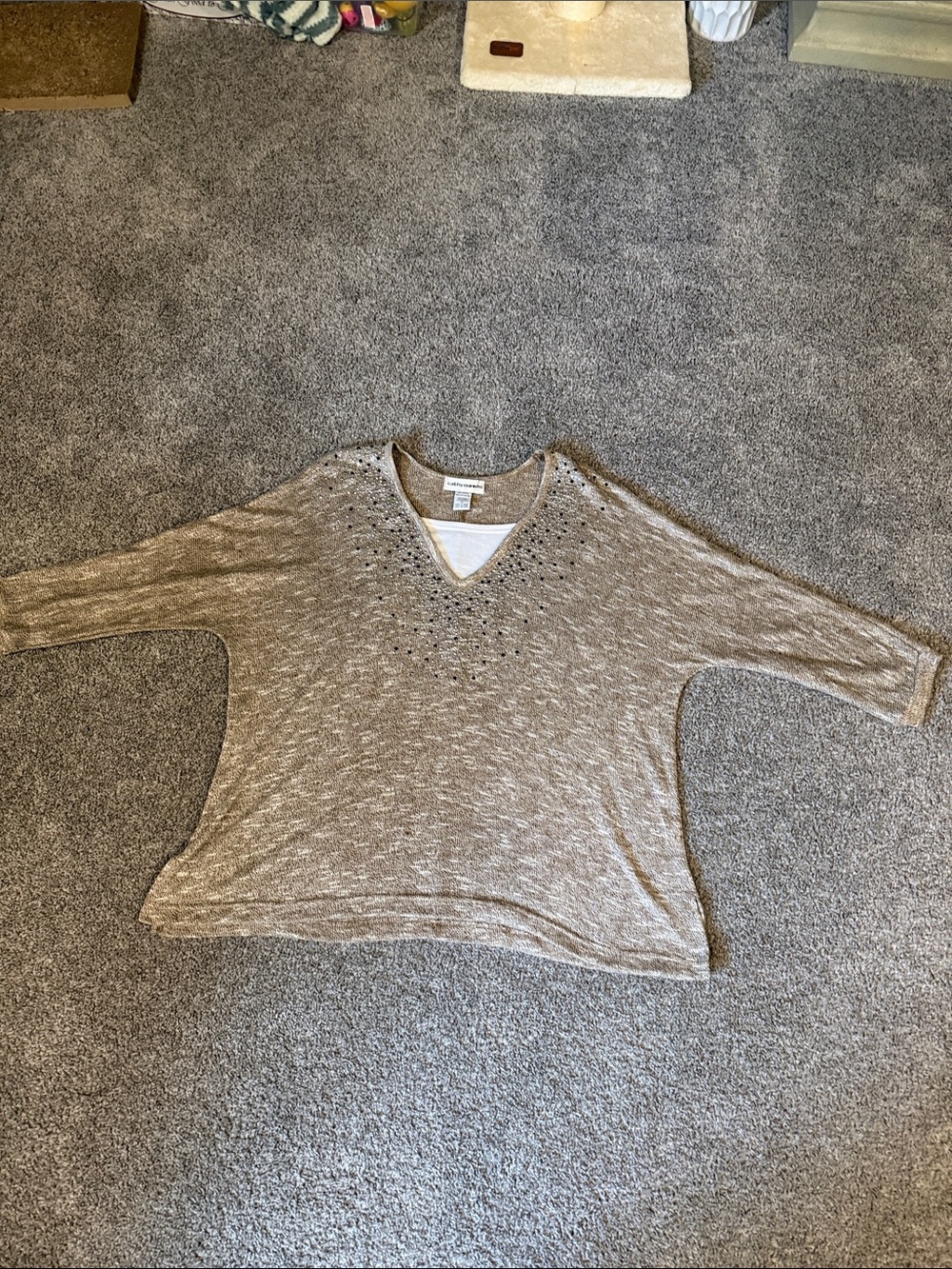 Cathy Daniels Heathered Taupe Knit Top